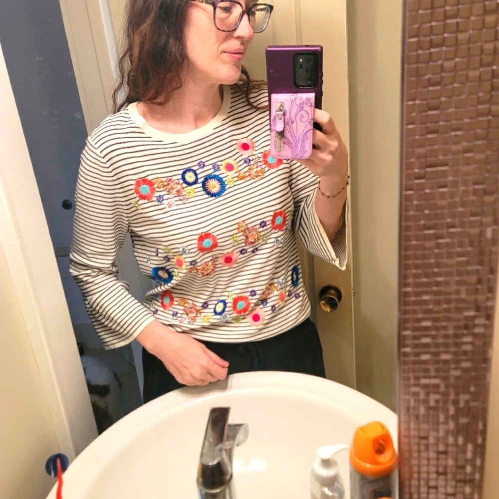 Talbots Bell Sleeve Embroidered Sweater